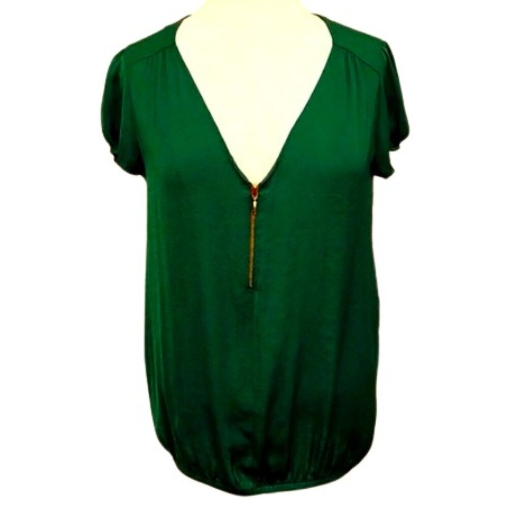 Zara Basic Relaxed Fit Emerald Green Pull On Blouse- Sz. Sm